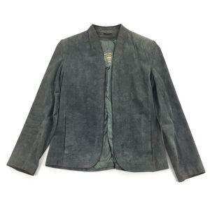 The Tannery Open Front Suede Jacket Size 8 Medium Womens Dark Gray Leather M